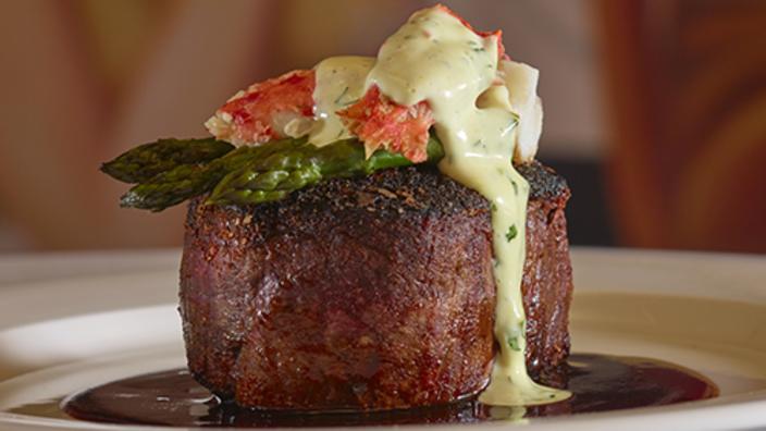 Jeff Ruby's Steakhouse signature dishes Various cuts of U.S.D.A. Prime Steaks (e.g., Bone-In Filet Mignon, New York Strip), Jeff Ruby's Jewel Sushi Roll, Seafood Towers.